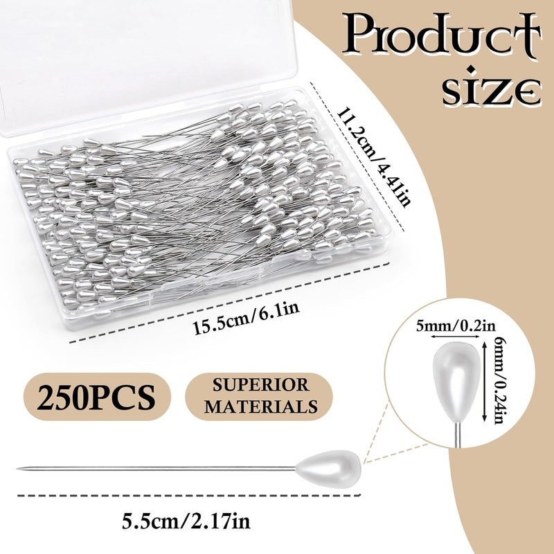 Kogyxe Corsage Pins, 250 Pcs Boutonniere Pins, Long Teardrop Pearl Head Pins, White Straight Head for DIY Decoration, Wedding, Jewelry Flower Decoration - Image 2